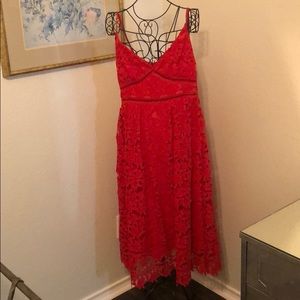 Red lace midi dress